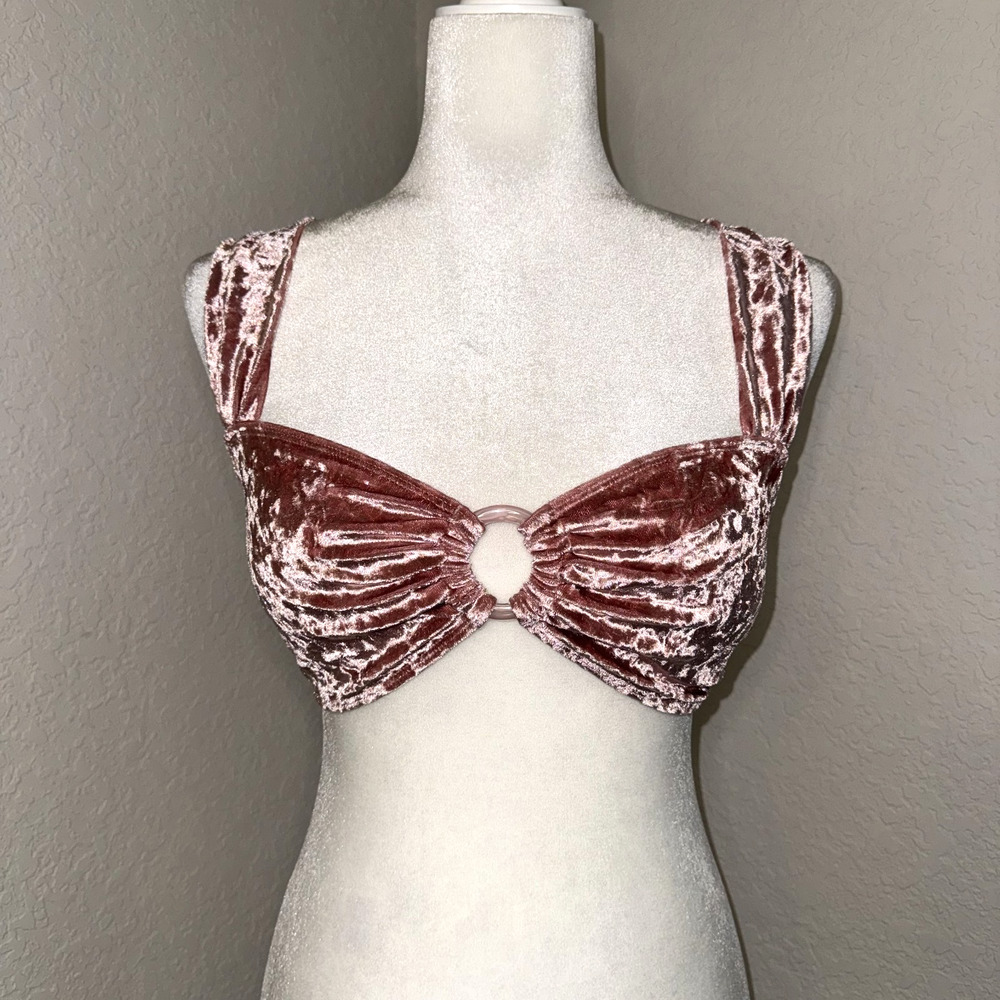Icon Swim Bikini Top Women’s Medium Pink Crushed Velvet Ring Detail Swimwear